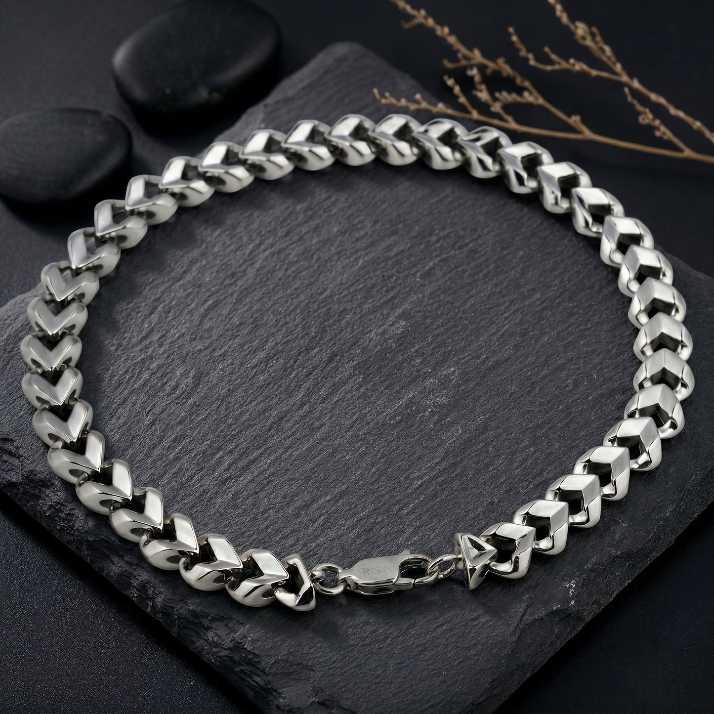 Men's Platinum Arrow Link Bracelet