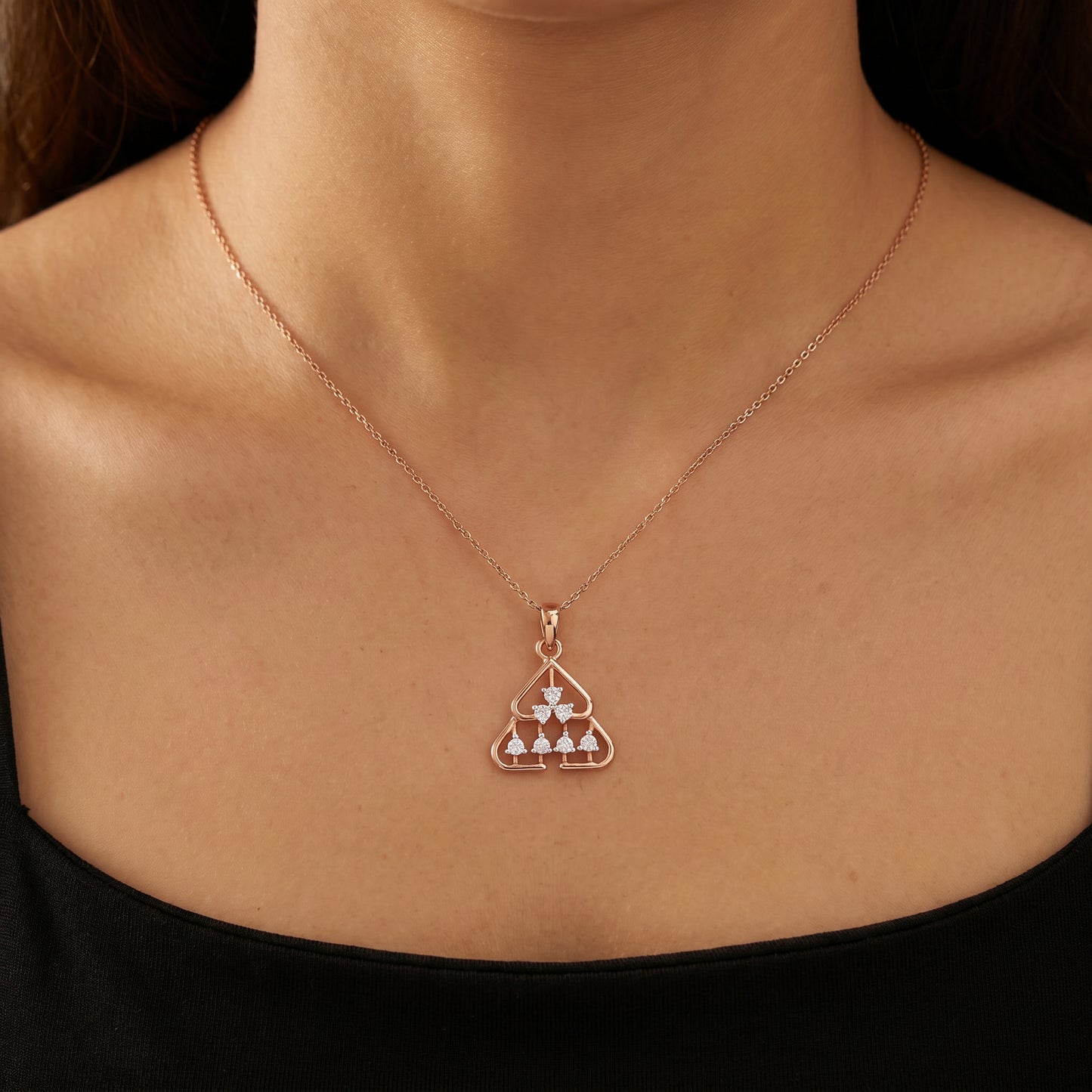 18kt Rose Gold Triple Spade Diamond Pendant for Women