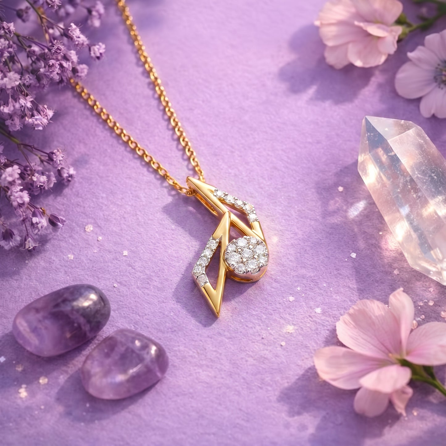 18kt Gold Abstract Daily Wear Diamond Pendant for Women