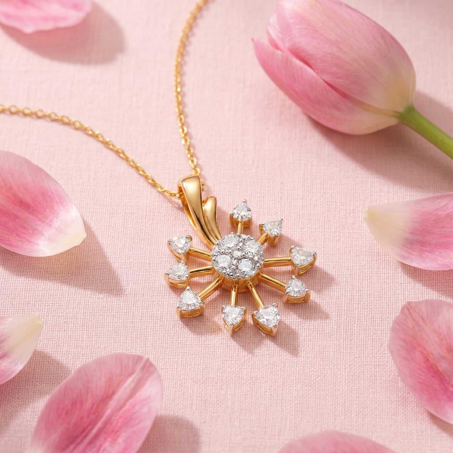 18kt Gold Starburst Diamond Pendant for Women
