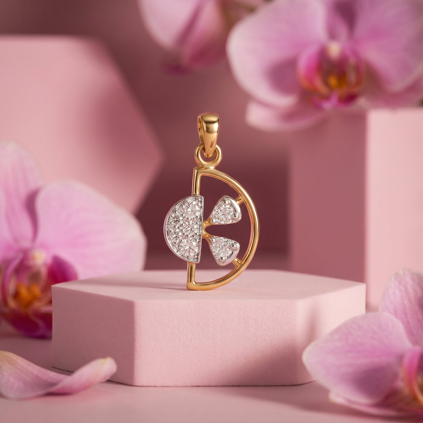 18kt Gold Half Moon Diamond Pendant for Women
