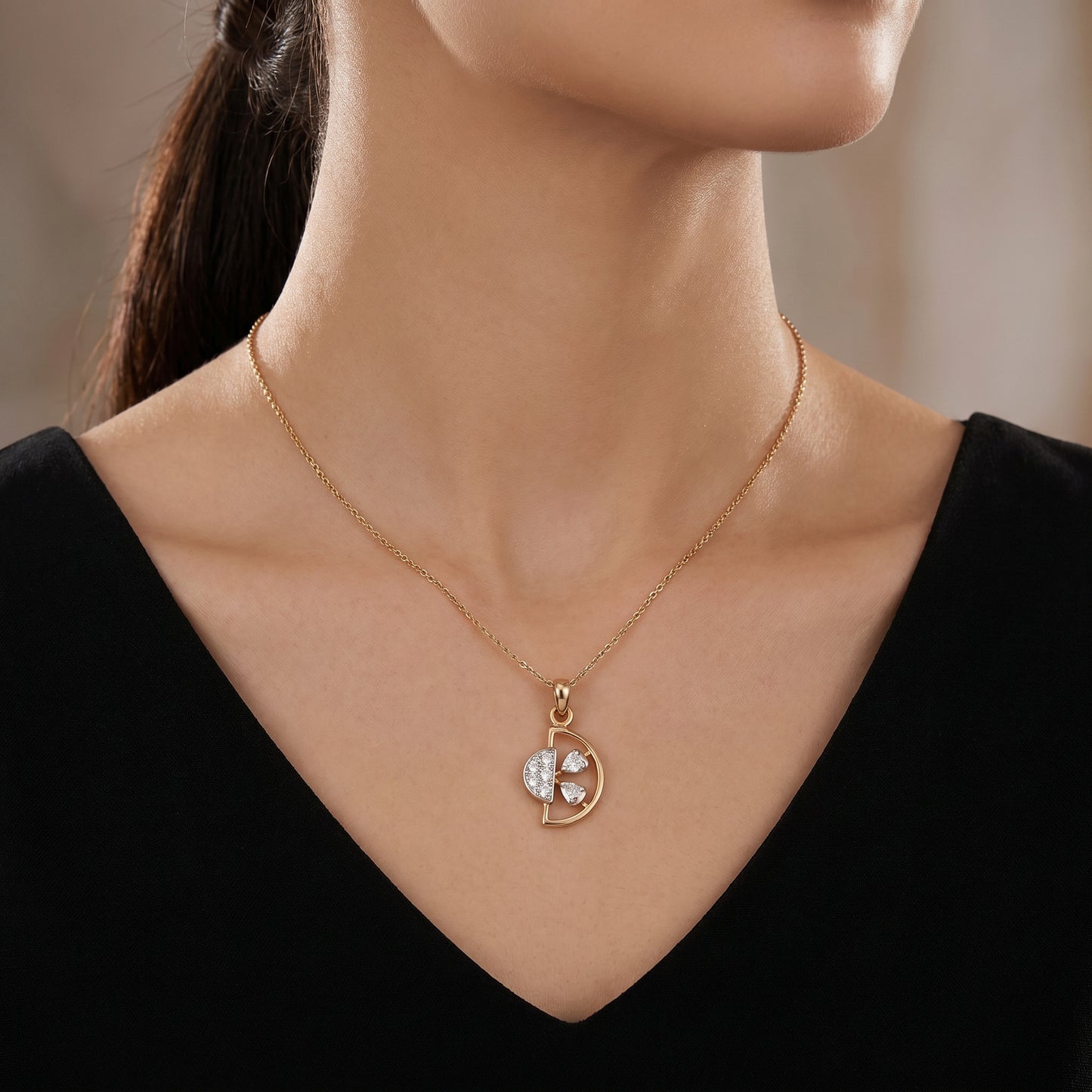 18kt Gold Half Moon Diamond Pendant for Women