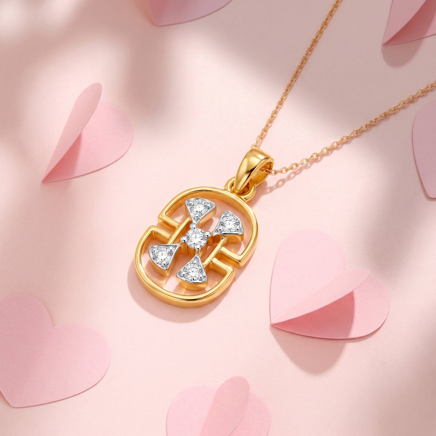 18kt Gold Oval Frame Diamond Pendant for Women