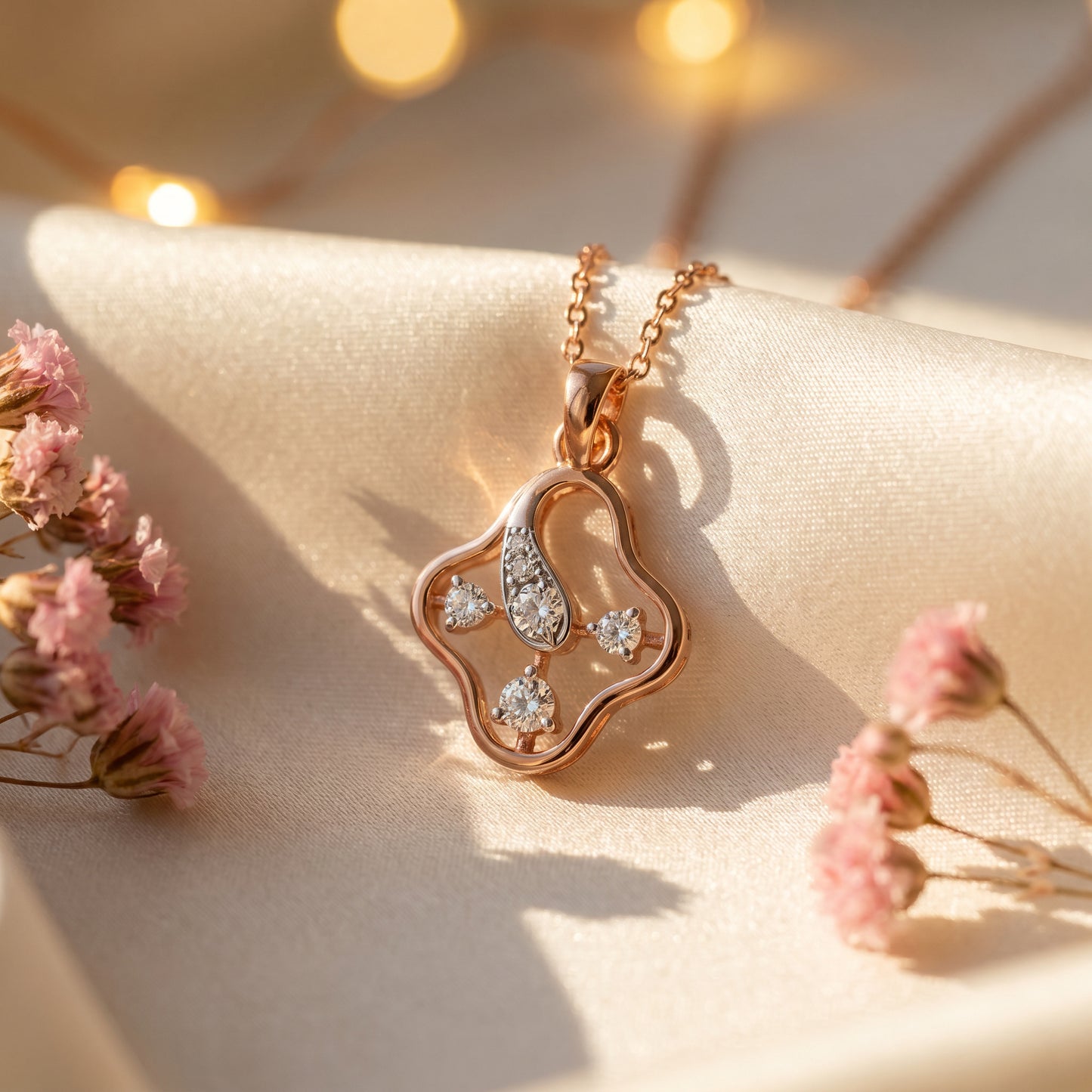 18kt Rose Gold Open Quatrefoil Diamond Pendant for Women