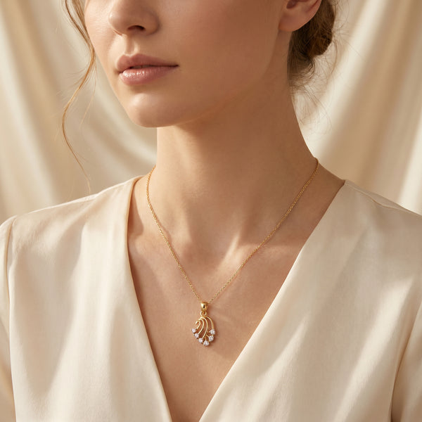 18kt Gold Feather Swirl Diamond Pendant for Women