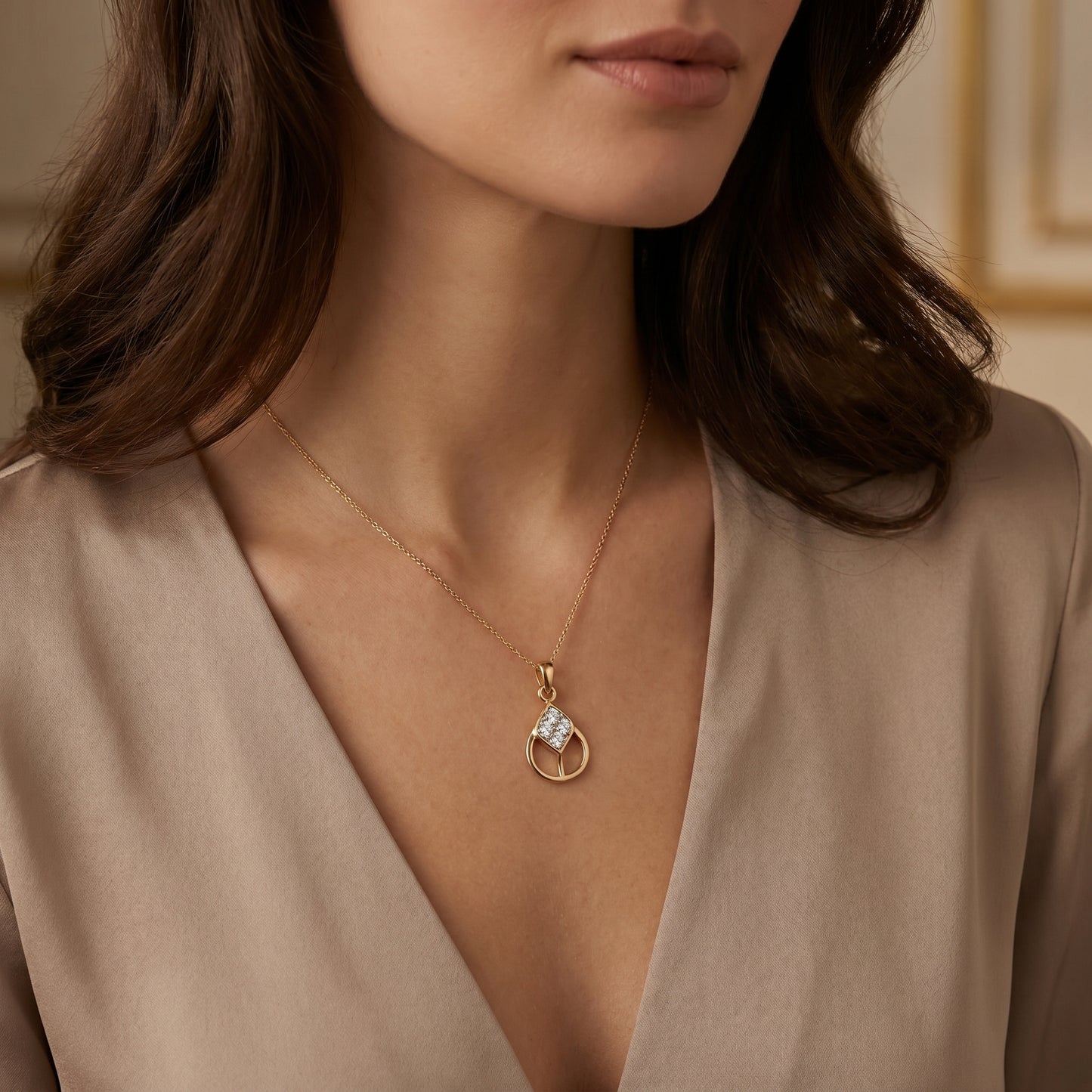 18kt Gold Open Teardrop Diamond Pendant for Women