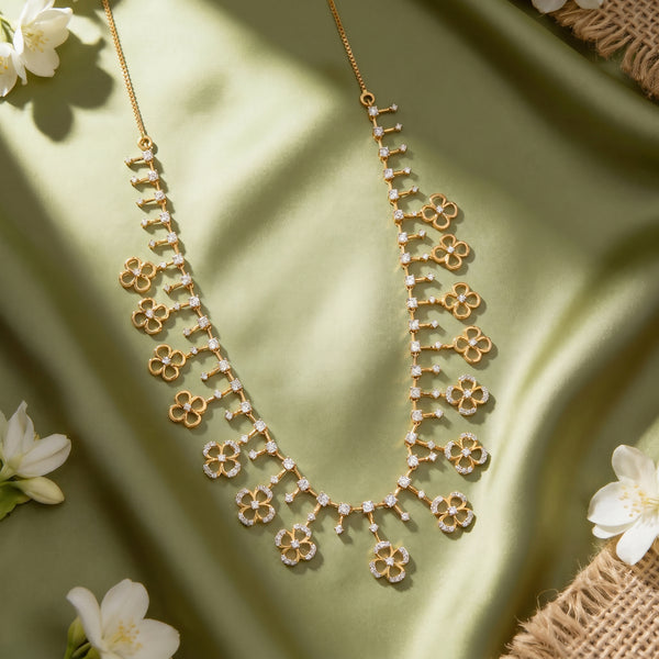 Diamond Flower Fringe Long Necklace in 18kt for Women