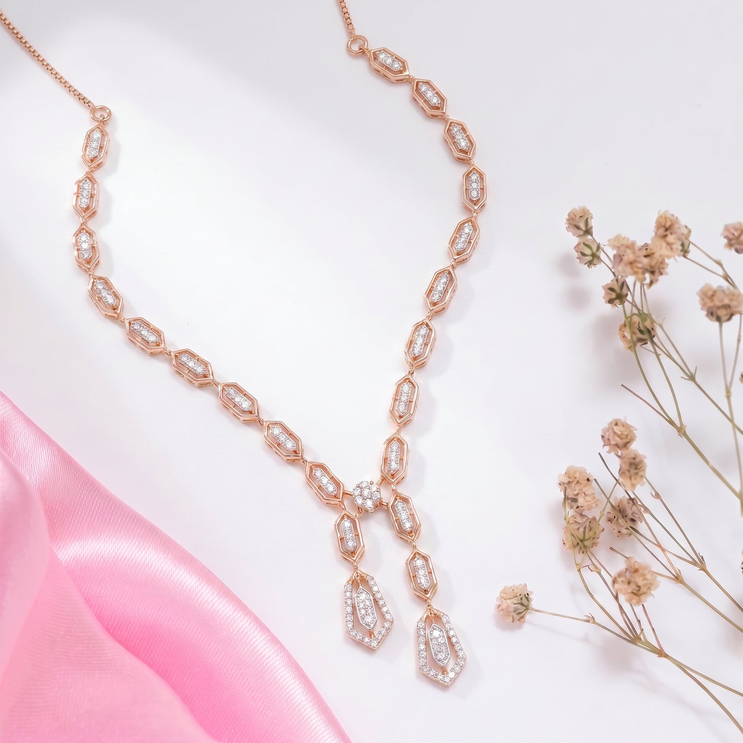 Diamond Double Drop Bridal Diamond Necklace Women