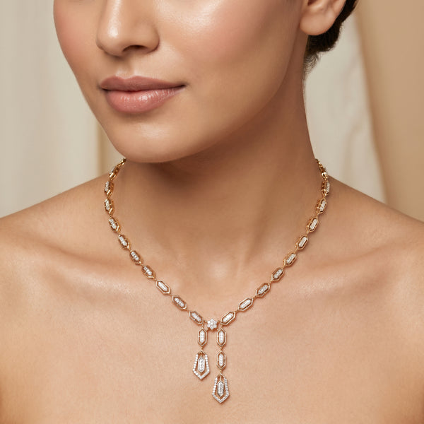 Diamond Double Drop Bridal Diamond Necklace Women