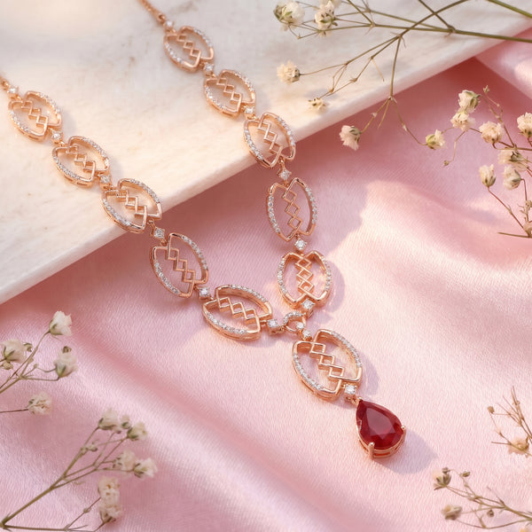 Ruby Drop Diamond Necklace in 18kt Rose Gold for Women