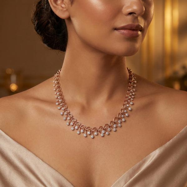 Diamond Cluster Vine Necklace in 18kt Rose Gold for Women