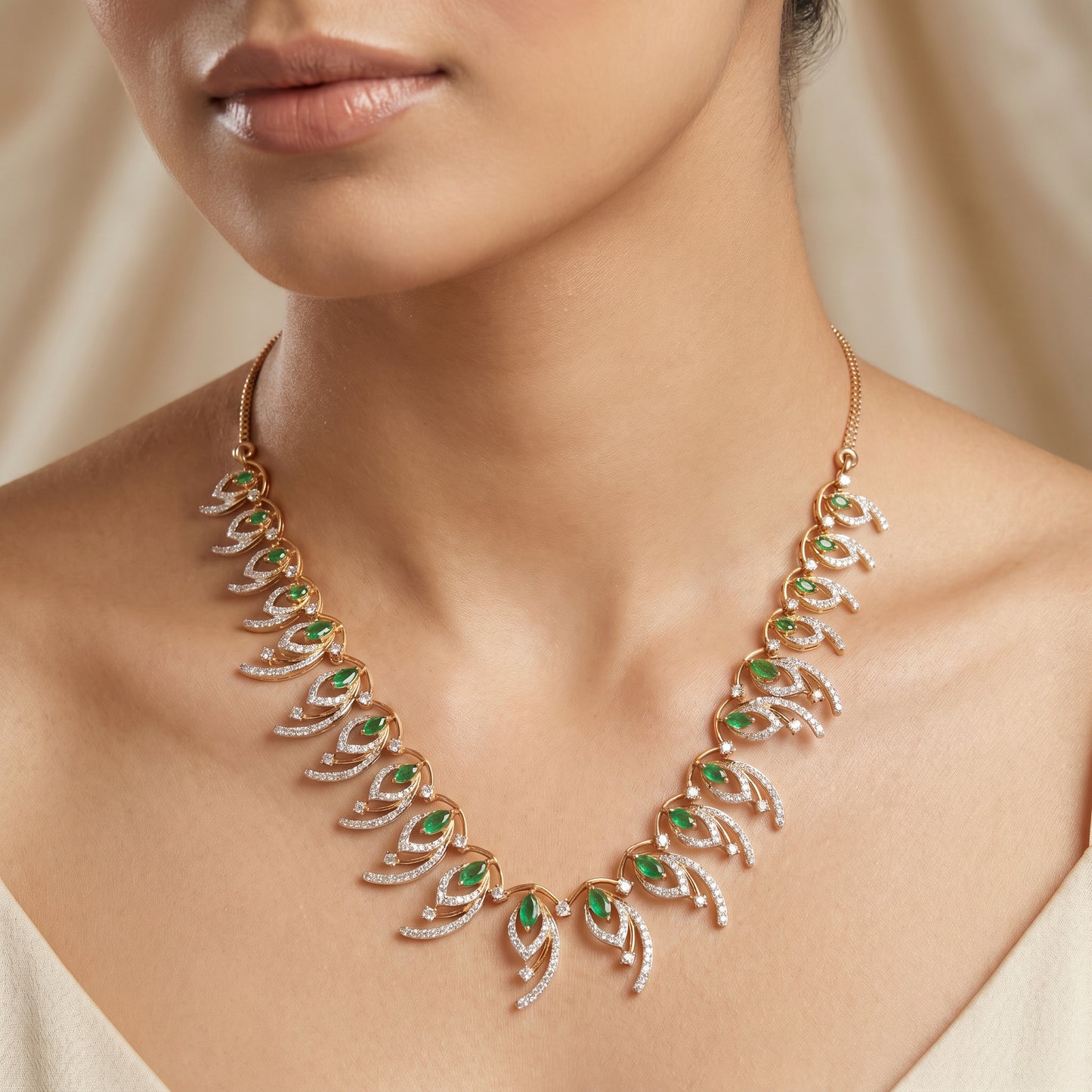 Diamond Leaf Cascade Necklace in 18kt Gold for Women  