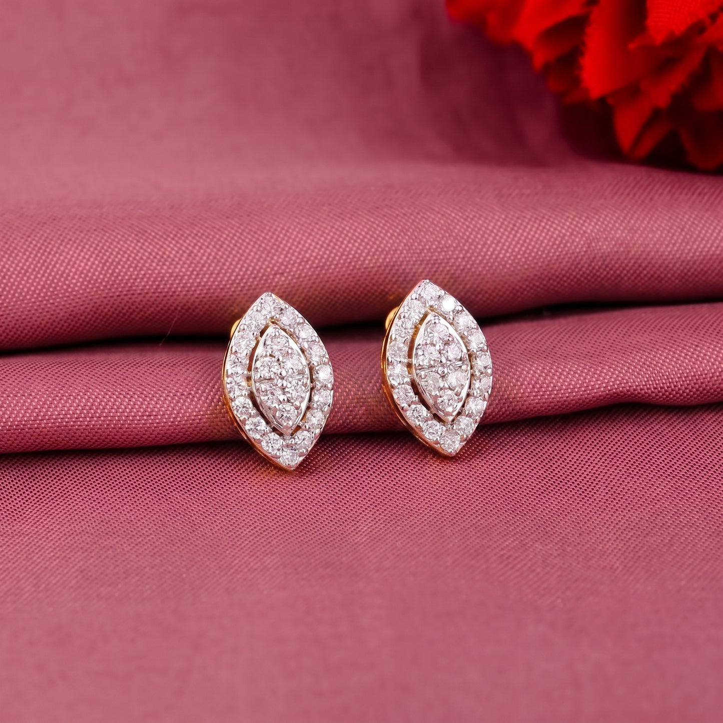 18KT Gold Marquise Diamond Stud Earrings for Women