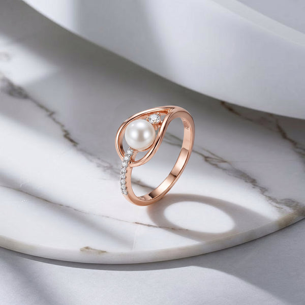 18KT Rose Gold Pearl & Diamond Ring for Women