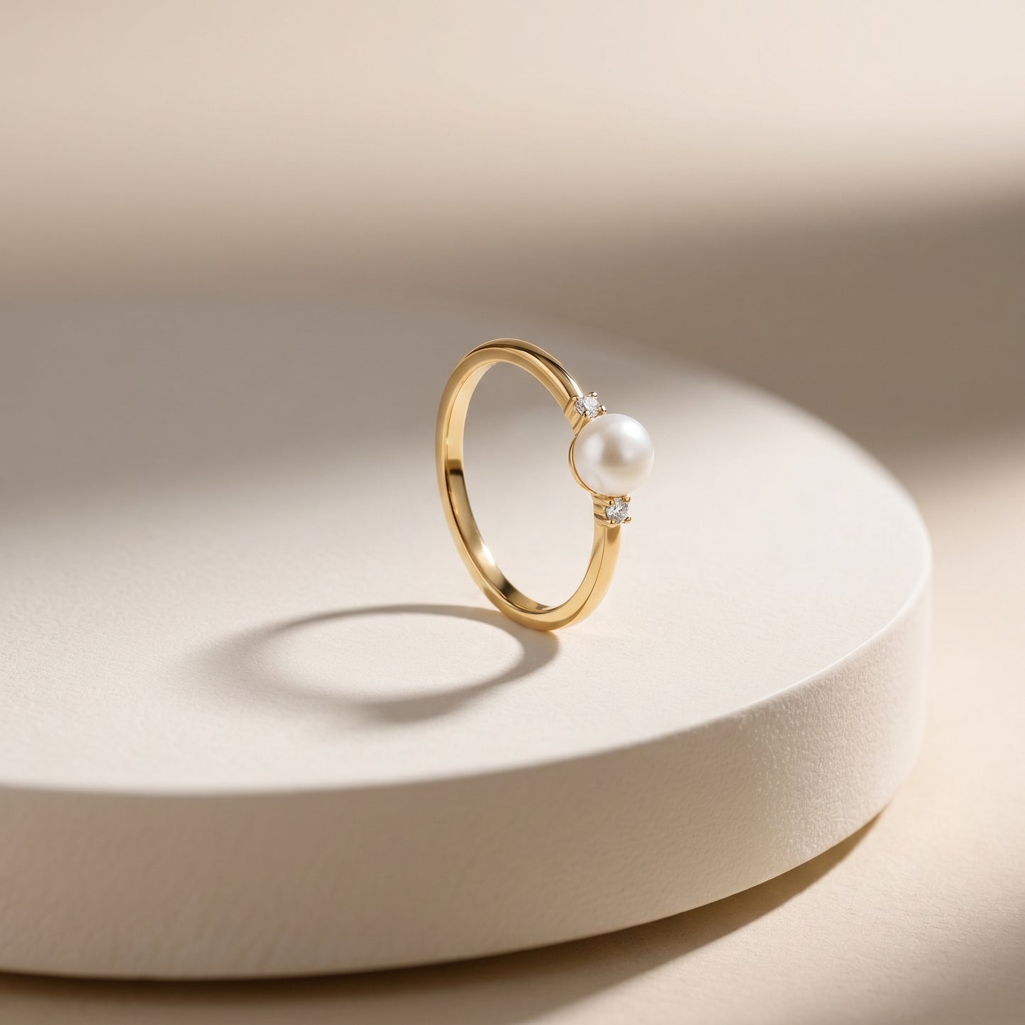 18KT Gold Pearl Diamond Ring for Women