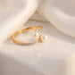18KT Yellow Gold Double Pearl & Diamond Ring for Women