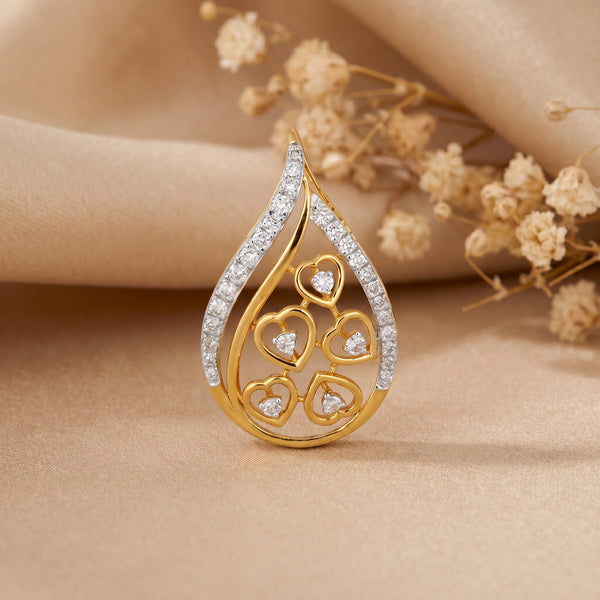 18KT Yellow Gold Diamond Heart Teardrop Pendant Women