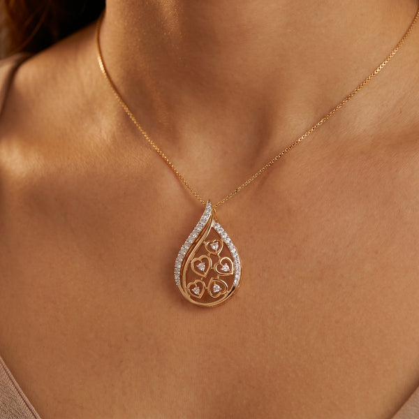 18KT Yellow Gold Diamond Heart Teardrop Pendant Women