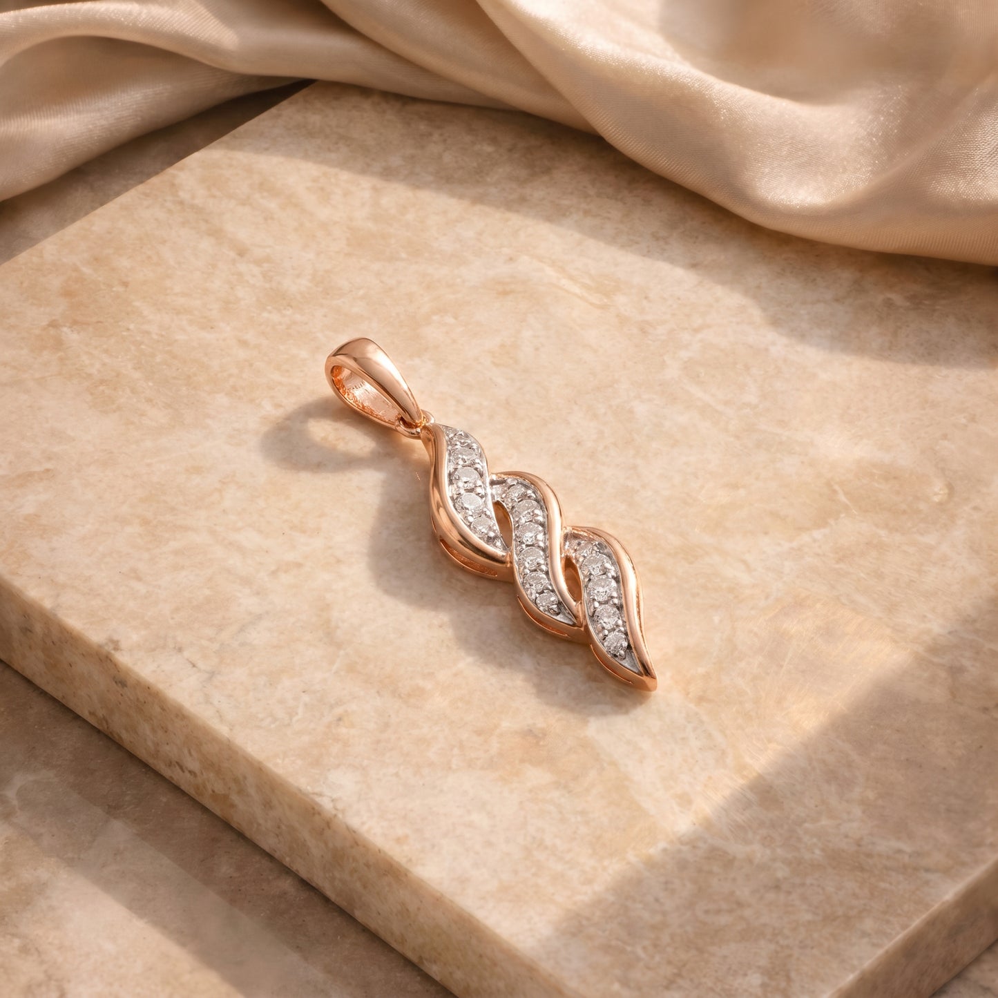 18KT Rose Gold Twisted Leaf Diamond Pendant Women