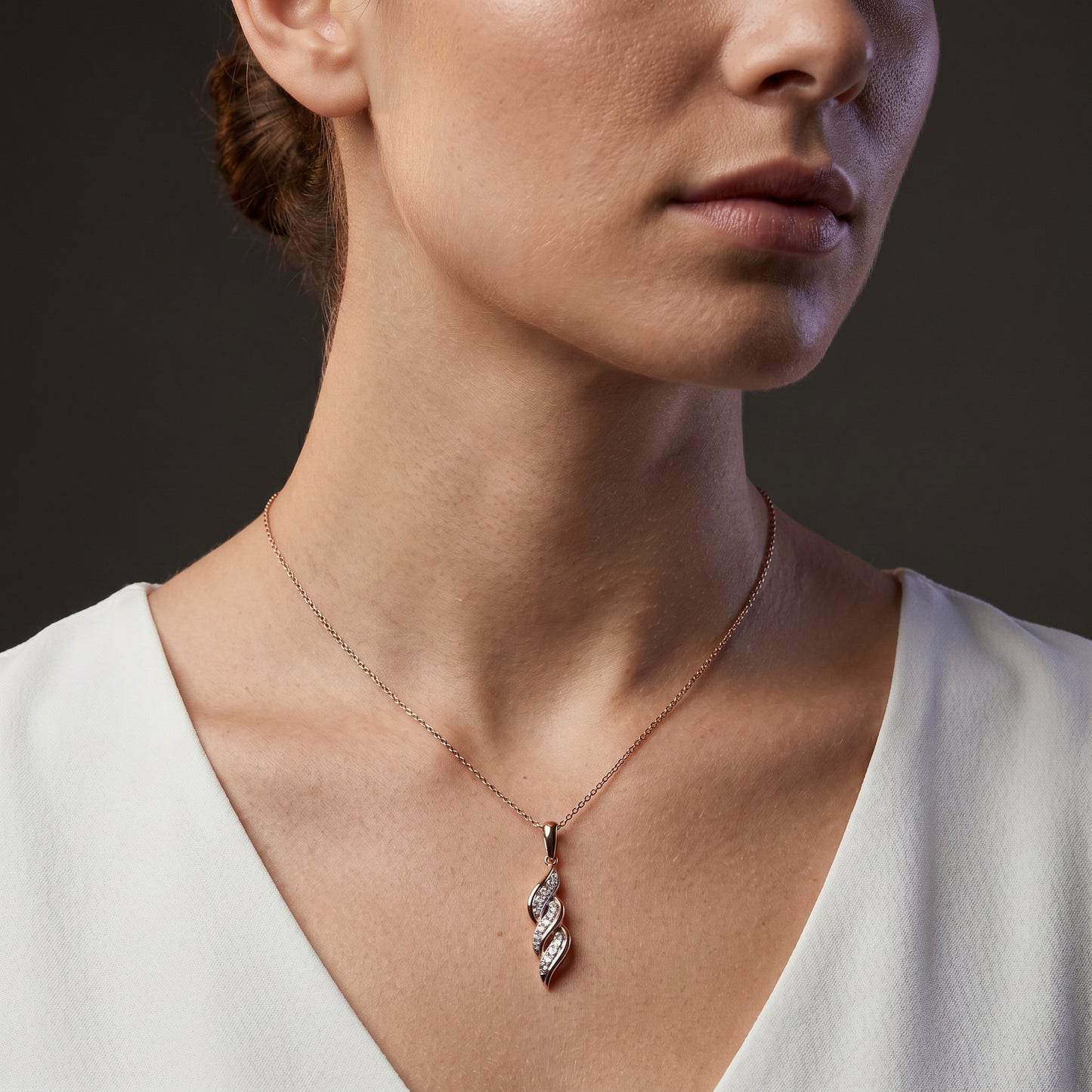 18KT Rose Gold Twisted Leaf Diamond Pendant Women