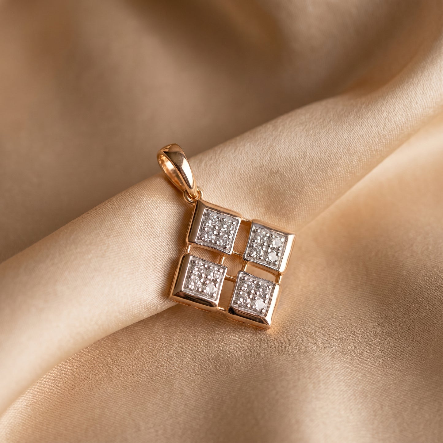 18KT Yellow Gold Geometric Diamond Pendant Women