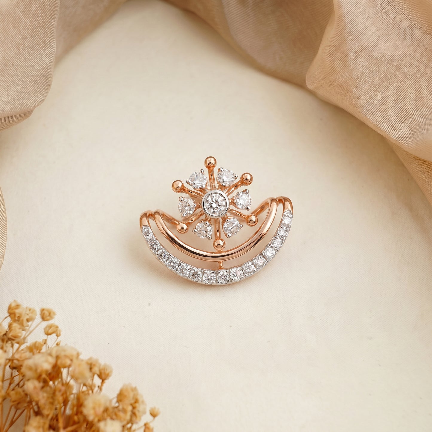 18KT Rose Gold Diamond Crescent Moon Pendant Women