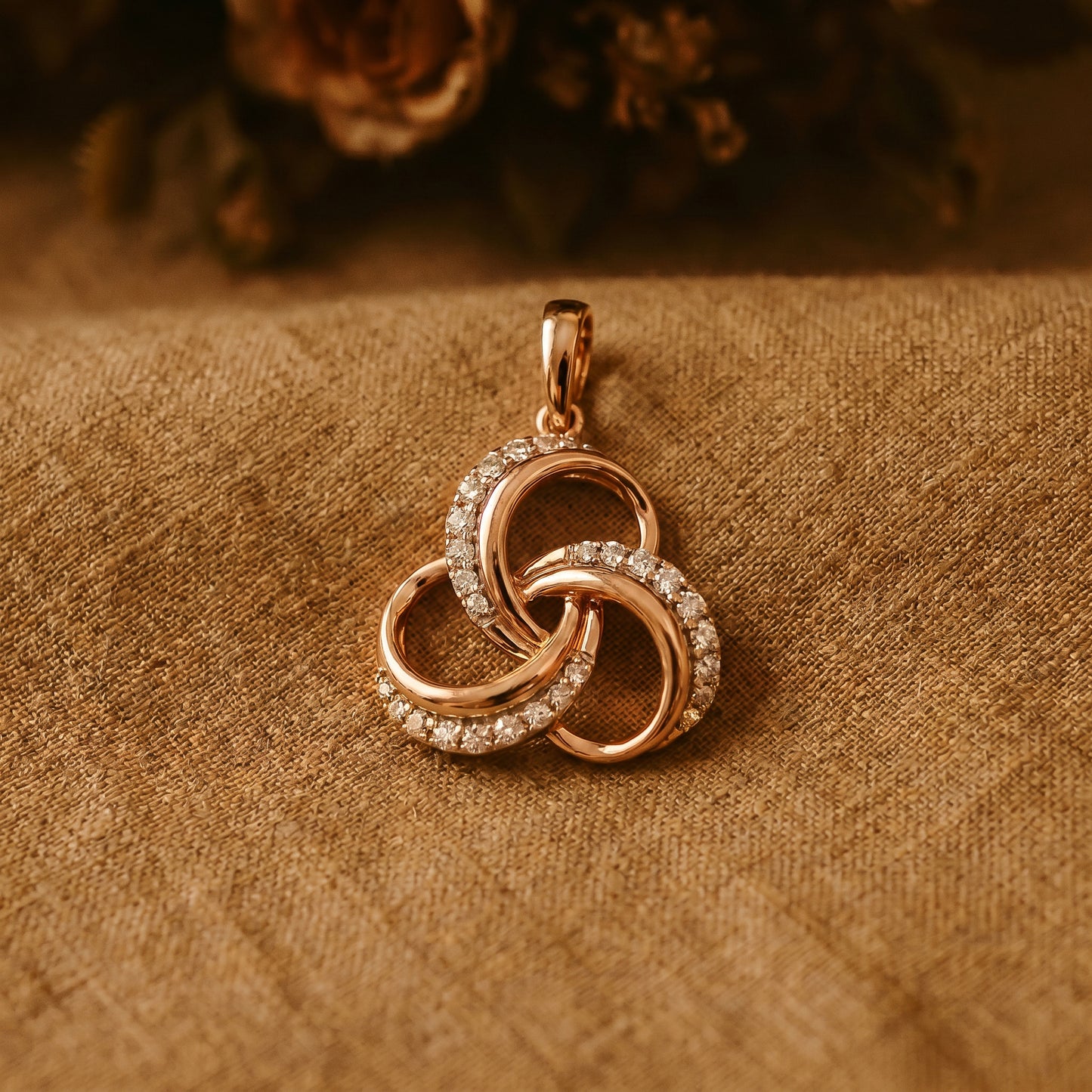 18KT Rose Gold Diamond Knot Pendant for Women