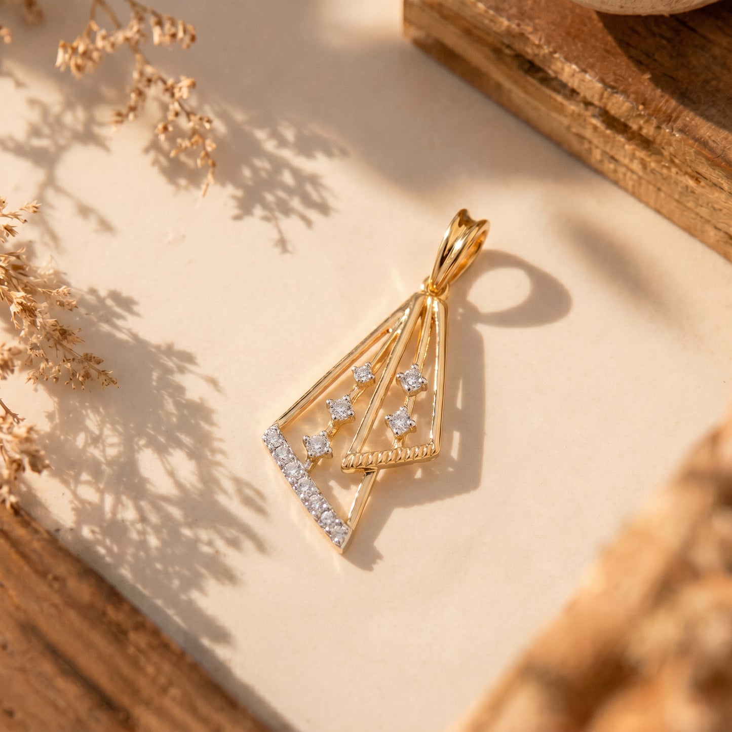 18KT Gold Geometric Diamond Pendant for Women