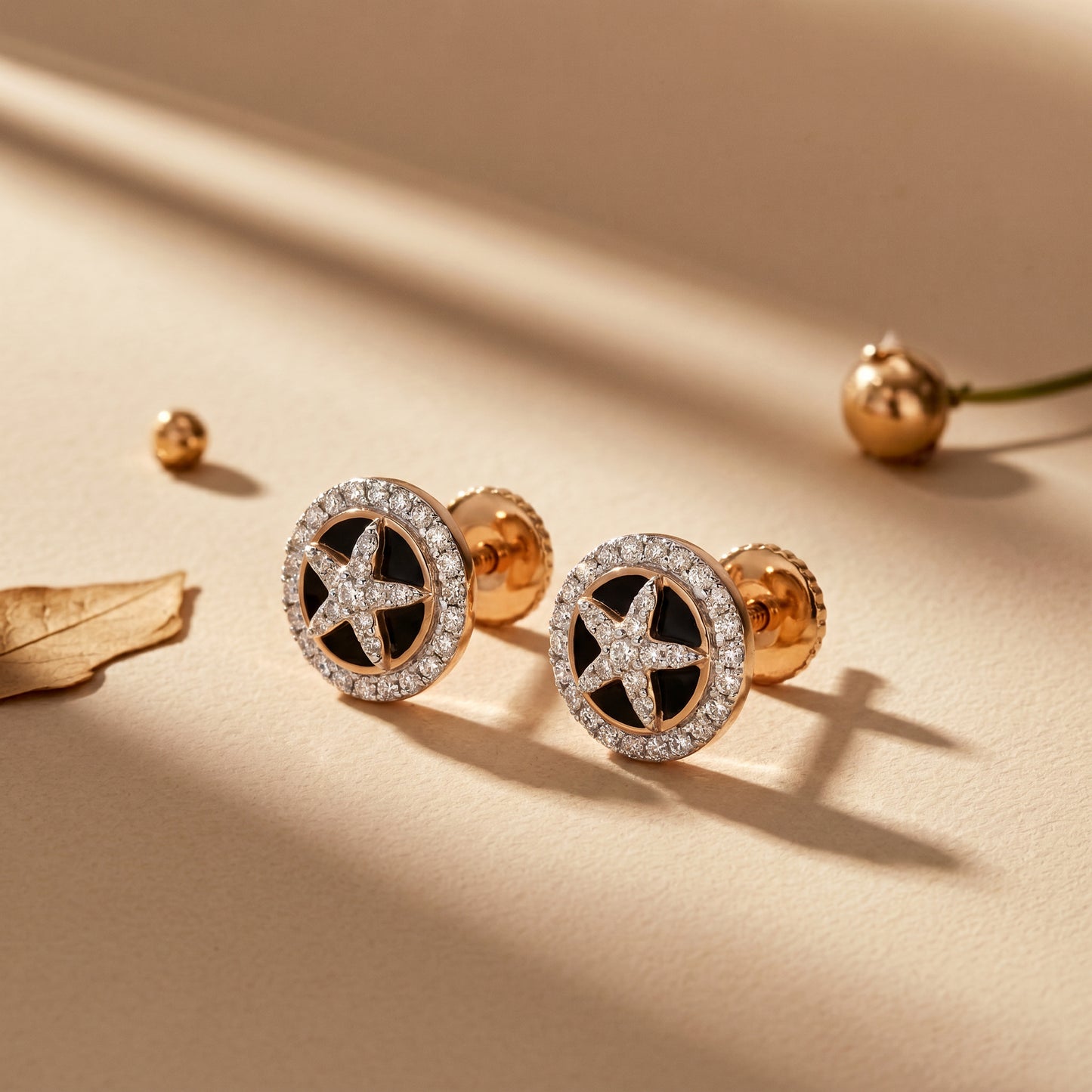 18KT Rose Gold Diamond Star Stud Earrings For Women