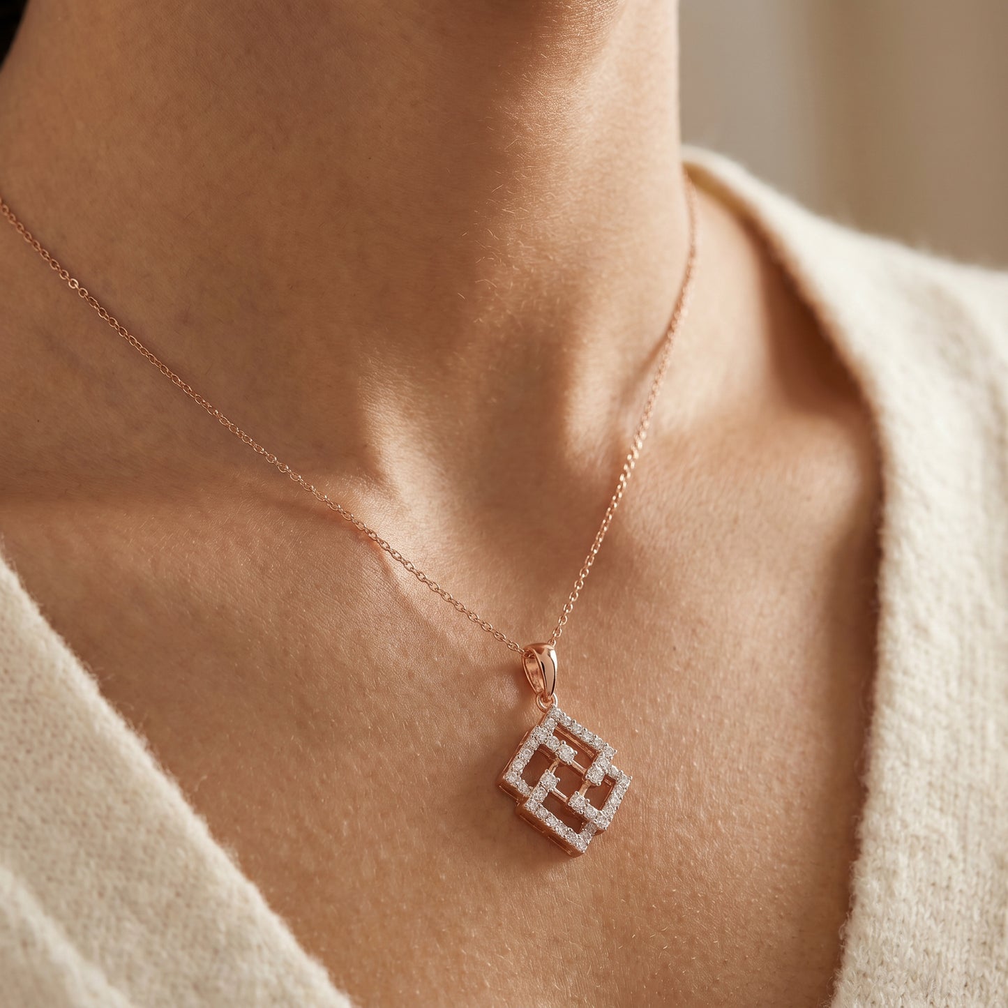 18KT Rose Gold Geometric Diamond Pendant Women