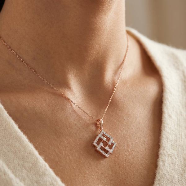 18KT Rose Gold Geometric Diamond Pendant Women