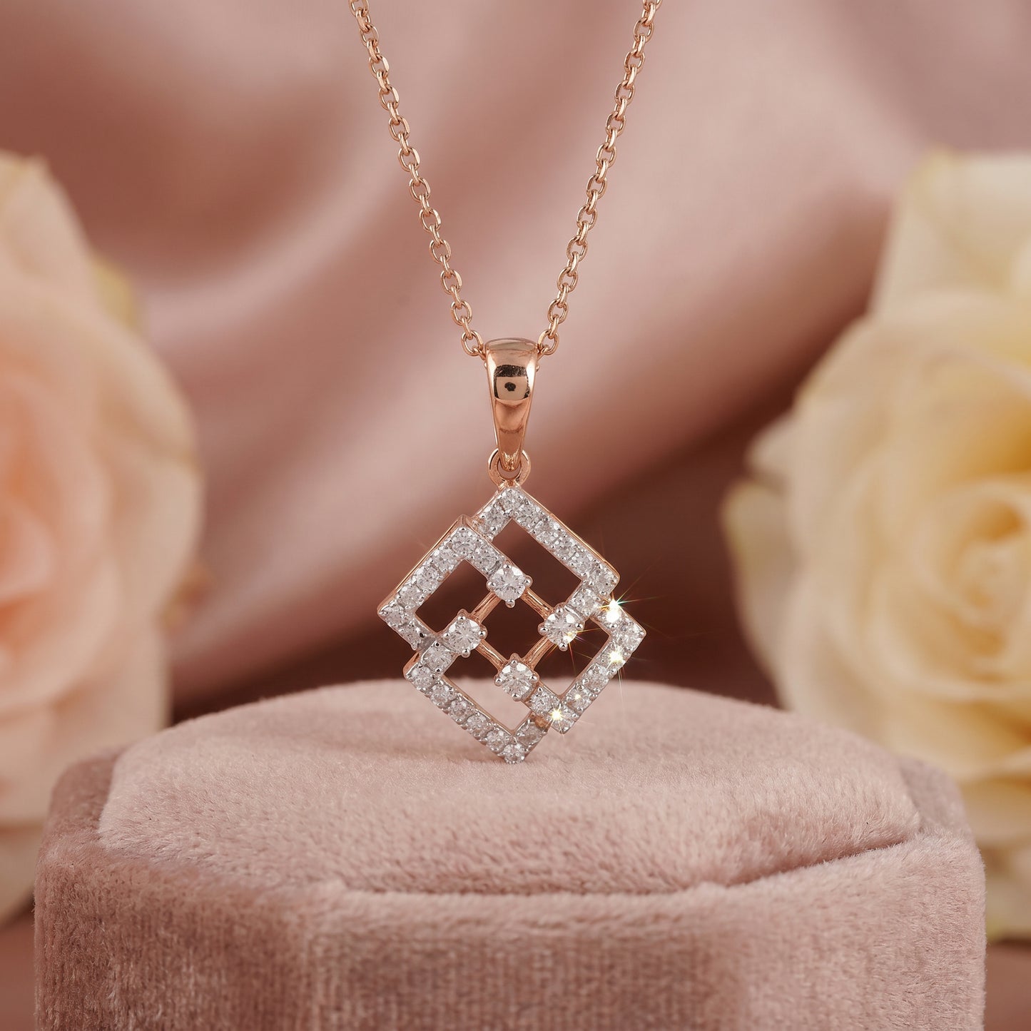 18KT Rose Gold Geometric Diamond Pendant Women