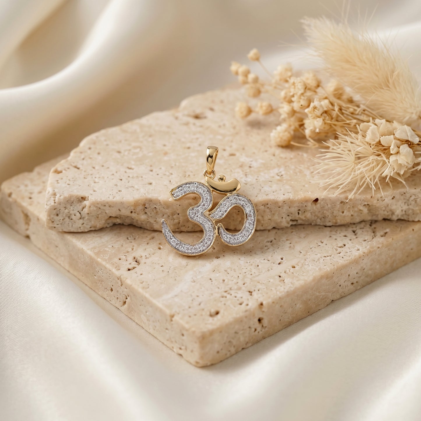 18KT Yellow Gold Diamond Om Pendant For Women