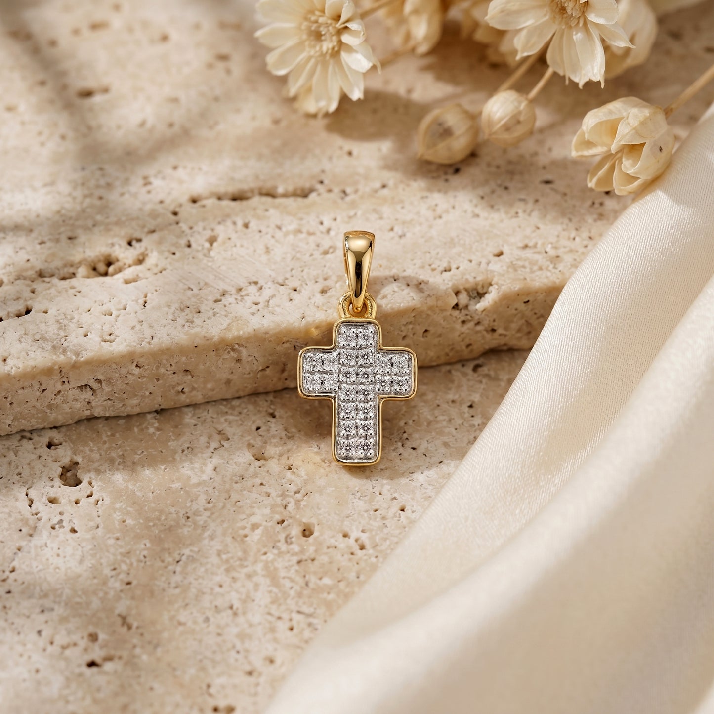 18KT Yellow Gold Full Diamond Cross Pendant