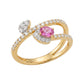 18KT Yellow Gold Pink Stone Diamond Bypass Ring