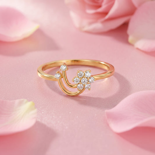 18KT Yellow Gold Diamond Floral Ring for Women