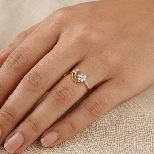 18KT Yellow Gold Diamond Floral Ring for Women