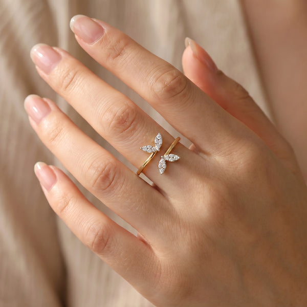 18KT Yellow Gold Diamond Butterfly Ring For Women