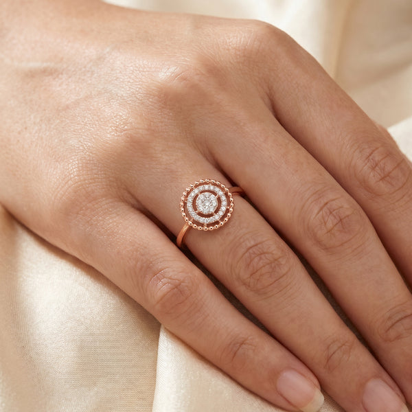 18Kt Rose Gold Diamond Double Ring for Women