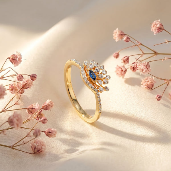 18Kt Blue Crown Diamond Ring For Women