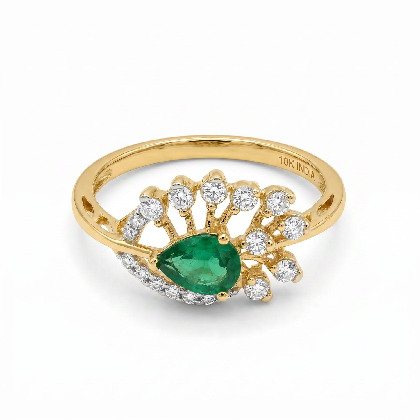 18KT Gold Green Stone Women's Diamond Ring