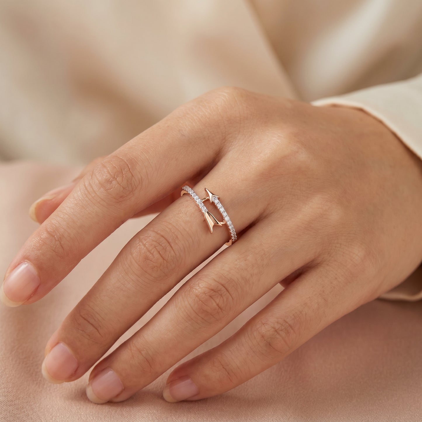 18KT Rose Gold Diamond Arrow Ring For Women