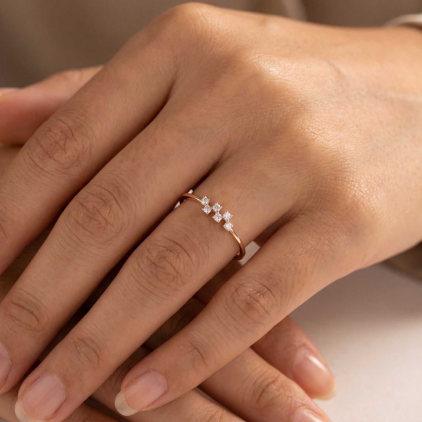 18KT Rose Gold Open Diamond Cluster Ring Women