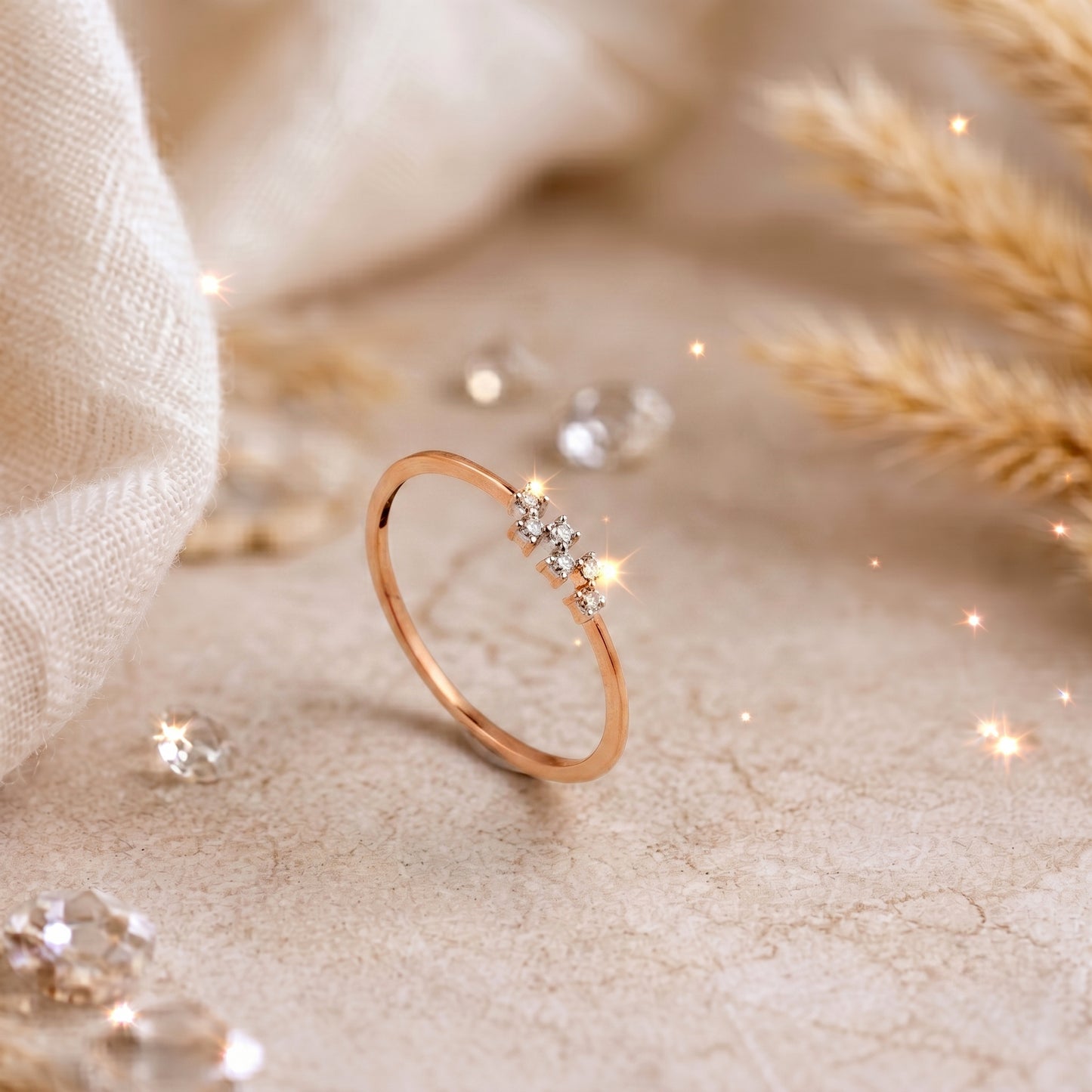 18KT Rose Gold Open Diamond Cluster Ring Women
