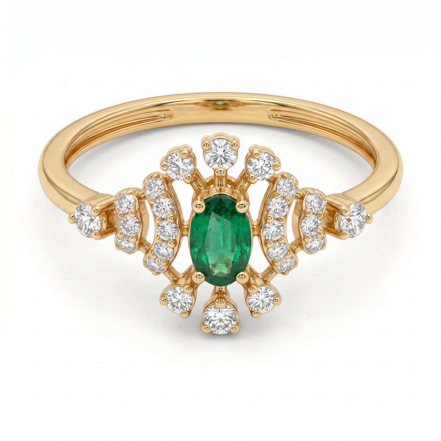 18KT Yellow Gold Emerald & Diamond Ring for Women