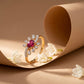 18KT Yellow Gold Red Stone Diamond Floral Ring