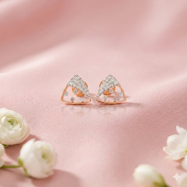 18Kt Green Triangle Diamond Stud Earrings For Women