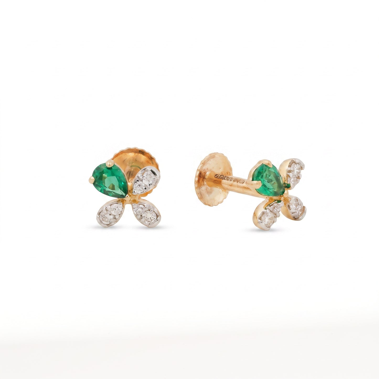 18KT Yellow Gold  Petal Diamond Stud Earrings