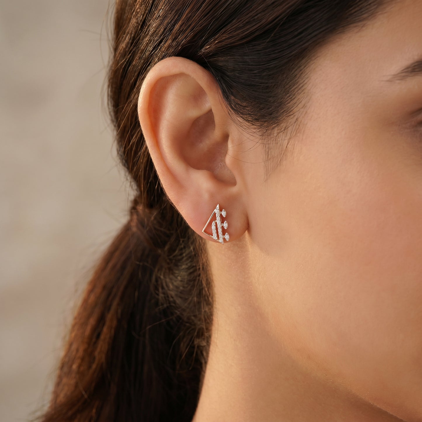 18KT Yellow Gold Geometric Diamond Stud Earrings For Women