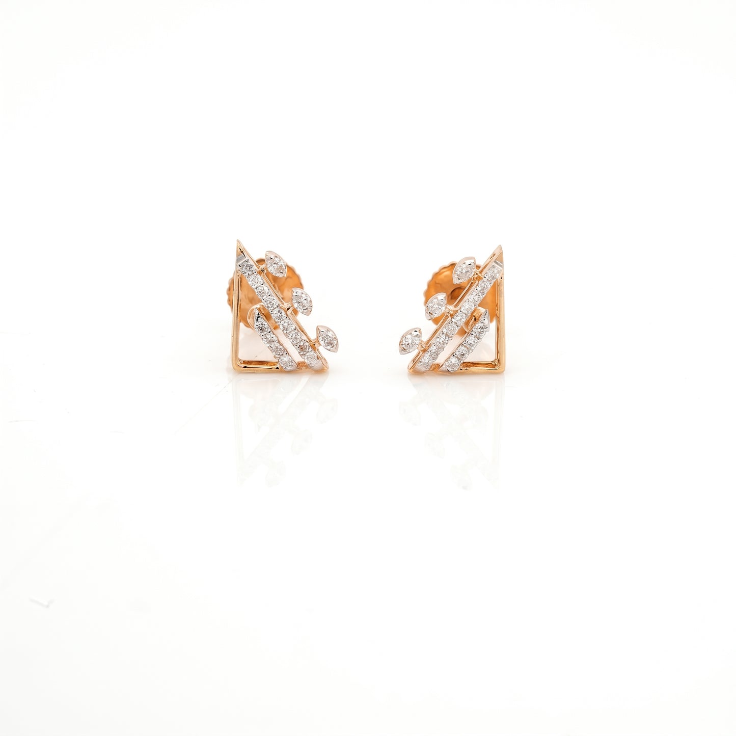 18KT Yellow Gold Geometric Diamond Stud Earrings For Women